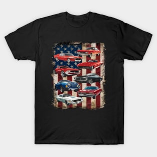 Classic Muscle Car American Flag Patriotic T-Shirt